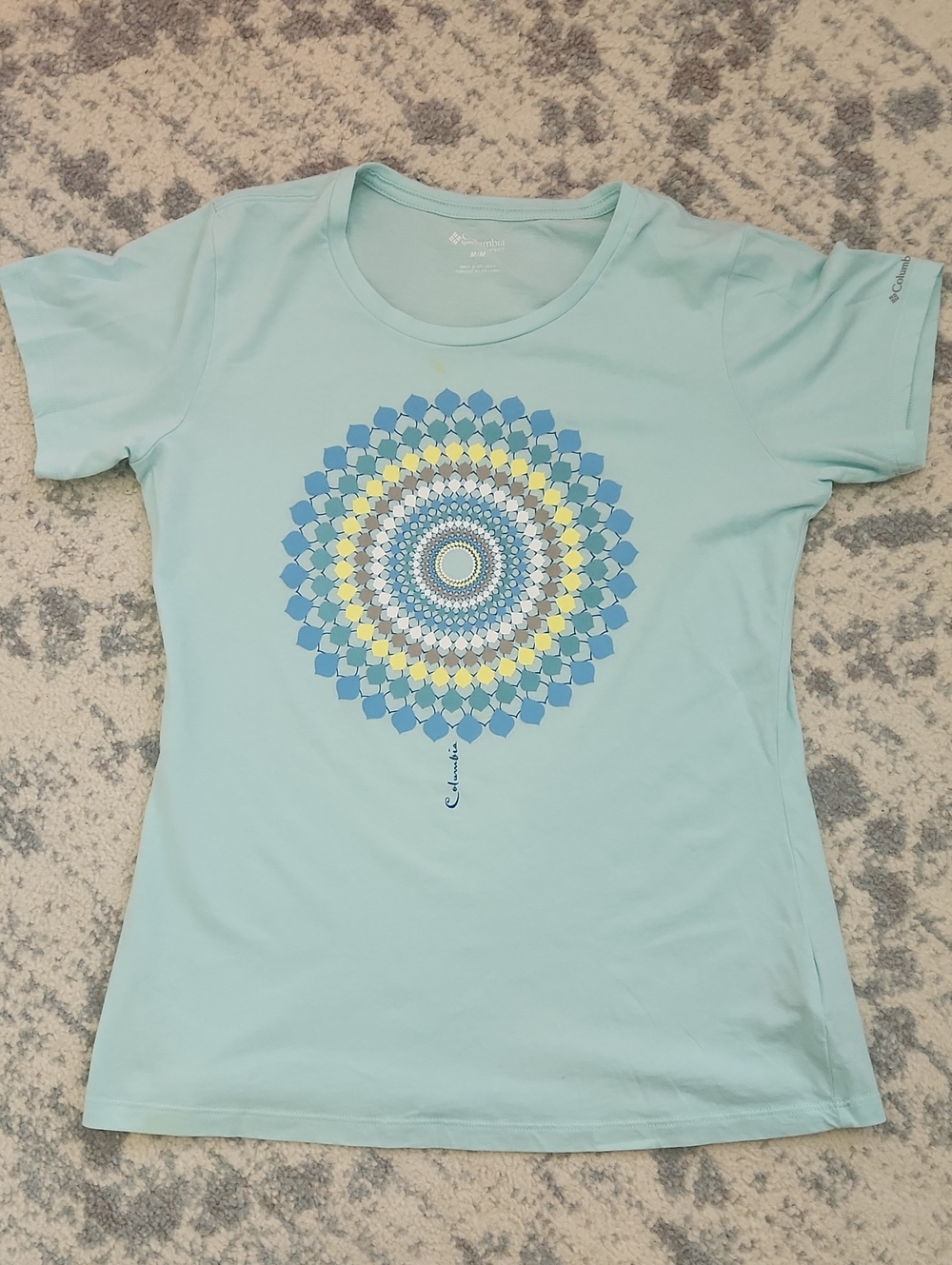 Columbia Mint Green Short Sleeve Tee with Circular Mandala Graphic